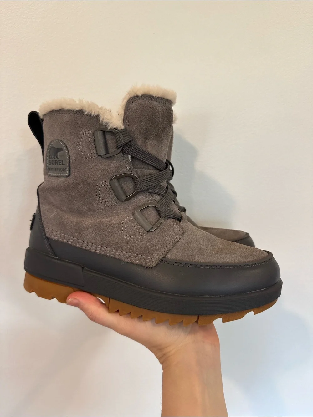 Sorel Gray Suede Faux-Fur Lace-Up Winter Boots